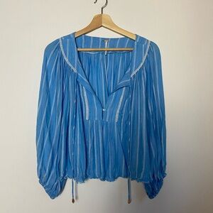 Free People Blue Stripe Long Sleeve Blouse
